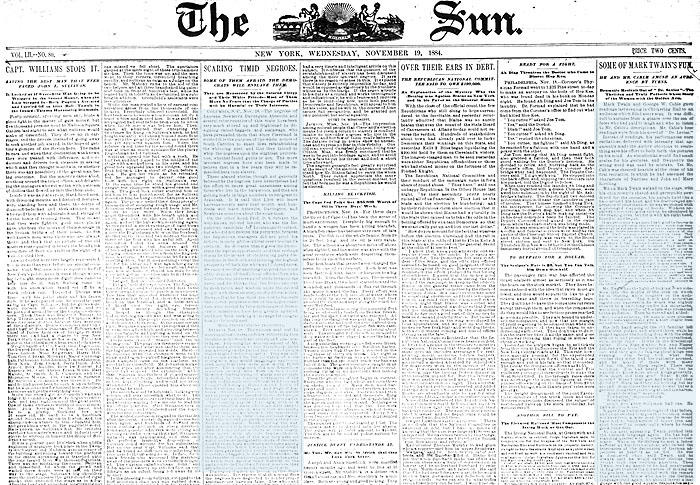 1884 NEWSPAPER FRONTPAGE