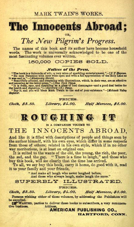1873 PUBLISHER'S ADVERTISEMENT