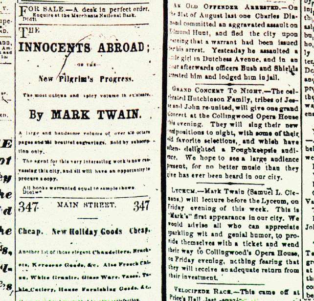 AD & ARTICLE, 1869 NEWSPAPER