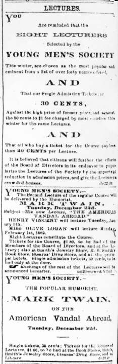 1868 NEWSPAPER ADVERTISEMENT