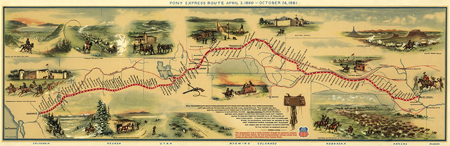 ILLUSTRATED MAP OF PONY EXPRESS ROUTE