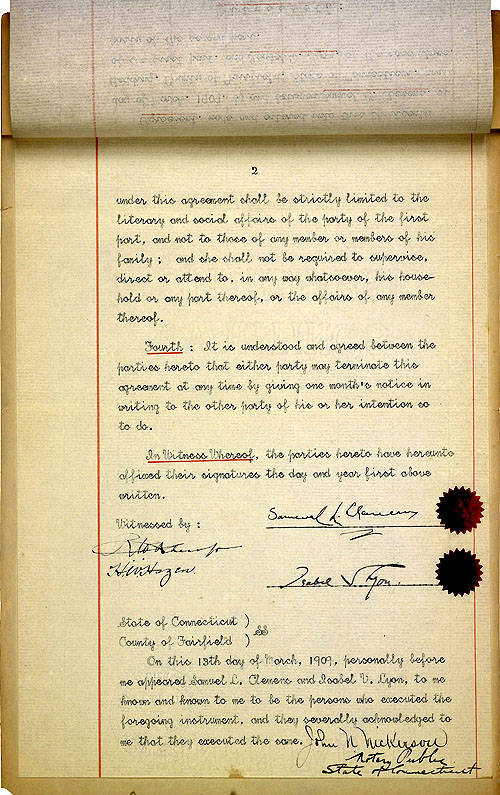 1909 CONTRACT WITH ISABEL LYON: PAGE 2