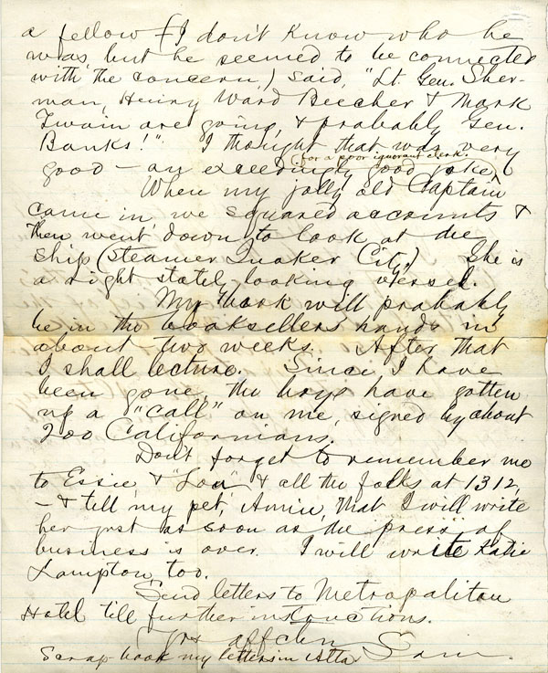 1867 LETTER TO HIS FAMILY: PAGE 2